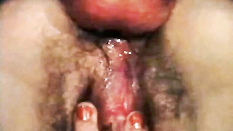 Close-up of wet shaved pussy with fingers in classic Danish hardcore anal scene