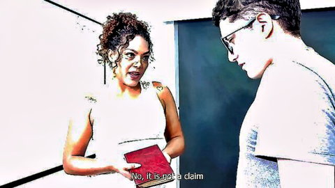 Ebony MILF teacher confronts young student in classroom tease