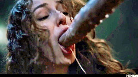Leana Lovings mouth filled with monster cock cum in hentai roleplay