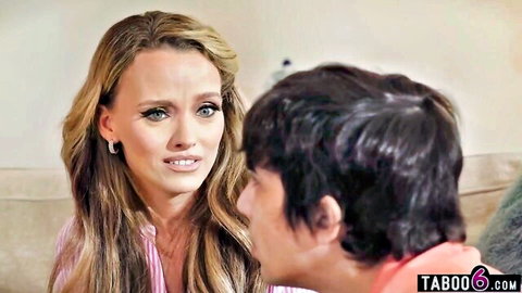 Pristine Edge as busty blonde stepmom confronts stepson in tense taboo talk