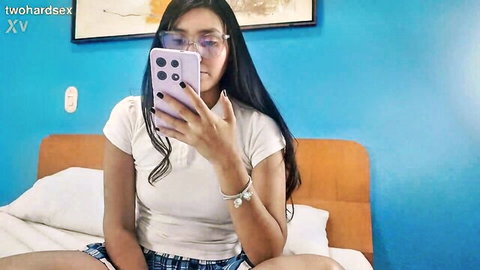 Hot Latina stepsister in schoolgirl outfit takes intimate selfie