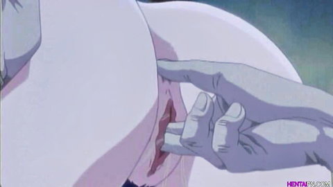 Hentai girl's wet pink pussy fingered deeply by hand closeup