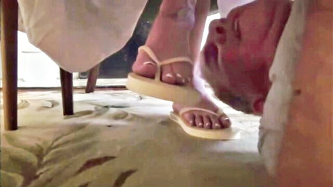College professor humiliated by sexy student's foot worship in flip flops
