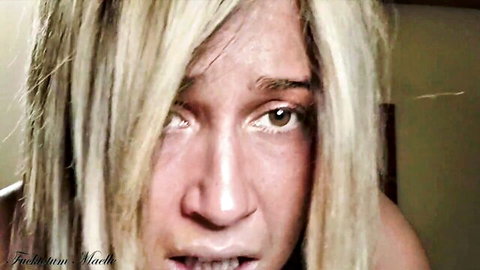 Blonde guy grimacing in pain during first-time anal defloration by roommate