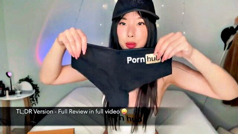 Elle Lee topless holding PornHub panties, Korean beauty tease