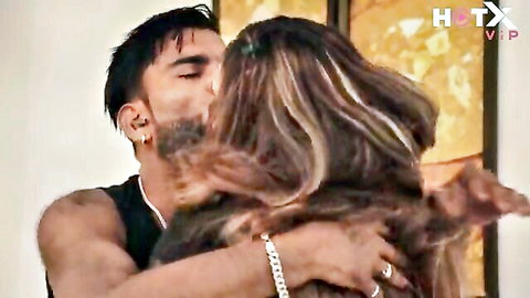 Indian stepmother embraced and kissed passionately by muscular stud