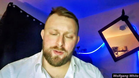 Wolfgang White close-up in POV blowjob roleplay, eyes closed mouth open