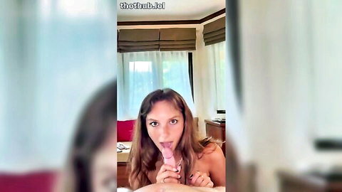Joell Perry gorgeous teen brunette licking cock in steamy bedroom scene