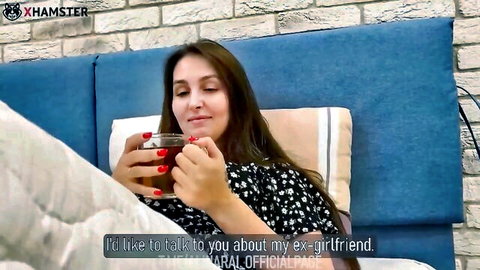 Russian brunette Natalia in floral dress talks intimately about ex-girlfriend
