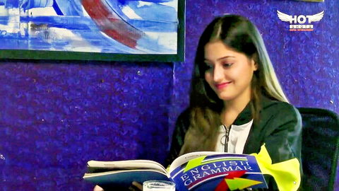 Simran reading English grammar book in hot confession short film thumbnail