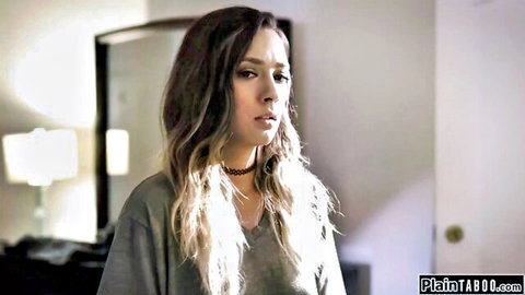 Latina brunette with wavy hair in choker and tee feels stepuncle's dick on booty
