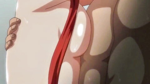 Hentai girl's pale shiny cum-covered ass cheeks squeezed by rough hands