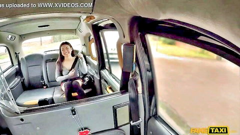 Smiling Asian teen babe in taxi, Fake Hub hot Japanese compilation