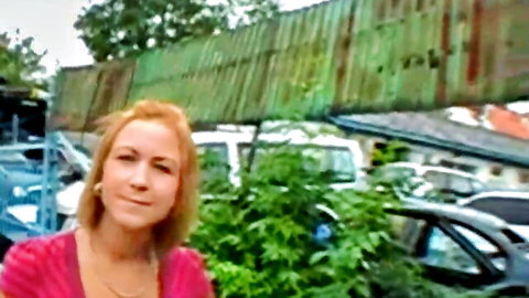 Veronika blonde smiling in pink top outdoors, blowjob video teaser