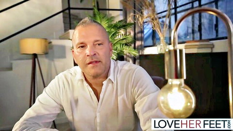 Mature Caucasian man in white shirt waiting for mom in foot fetish scene