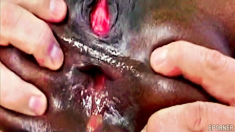 Close-up ebony woman vaginal penetration by white cock in intense sex