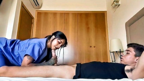 Yasmina Khan big titty nurse seducing patient with handjob in bed