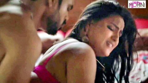 South Asian wife in pink bra moans in ecstasy as muscular man gropes her from behind in intense rough sex