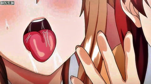 Hentai teen anime girl with tongue out, cum dripping from mouth in hot porn
