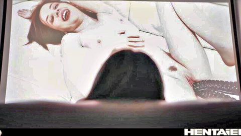 Redhead hentai model penetrated by tentacles in cinema room