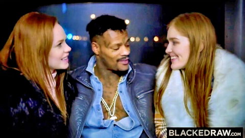 Busty redhead duo flirts with black stud in Blacked Raw threesome tease