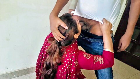 Alpana Bengalixxx kneels to undress Indian man exposing pubic area for oral foreplay