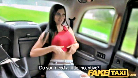Jasmine Jae teasing with exposed big tits in fake taxi cab