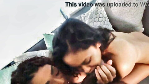 Petite Asian woman nude, passionately kissed by lover