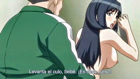 Anime old man grabs nude black-haired teen girl from behind in rough sex demand