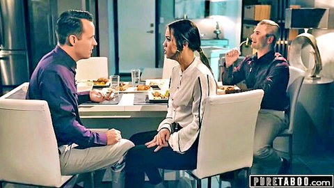 Alina Lopez in tense dinner negotiation with two men for taboo fiance rescue