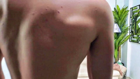 Nude man back view with lounging girl in steamy webcam orgy
