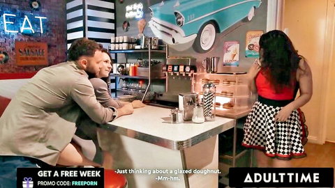 Liz Jordan flirts with older men in risky public restaurant scene