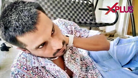 Indian mature man in open floral shirt, seductive pose for cuckold lover scene
