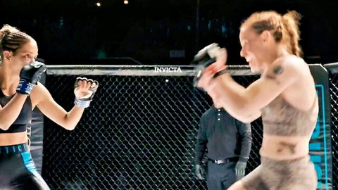 Halle Berry and Sheila Atim intense MMA fight scene in Bruised, athletic celebs nude tits