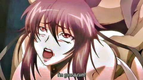 Ecstatic anime girl with purple hair climaxing in hentai tentacle scene