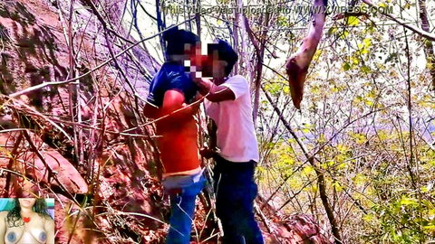 Amateur couple in passionate outdoor embrace with husband