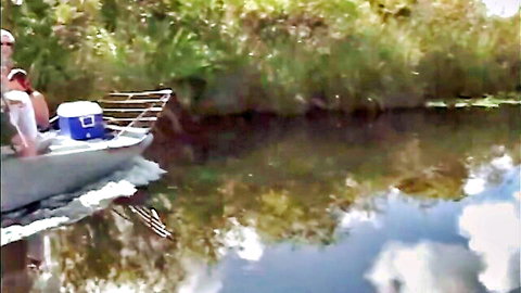 Couple on boat in swampy river, outdoor adventure with big white cock action