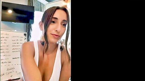 Christina Khalil in low-cut white tank top showing cleavage live stream