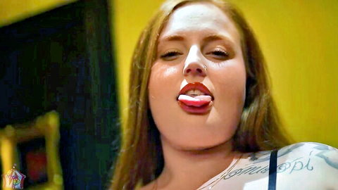 Mia Dior curvy redhead MILF teases with tongue and cum lips