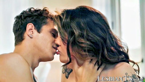 Jayden Marcos passionately kissing tattooed Daisy Taylor in intimate nude embrace