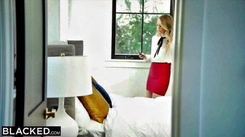 Adira Allure blonde in white blouse and red skirt teasing for BBC