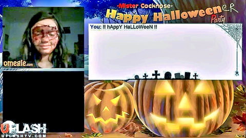 Masked woman in sexy Halloween webcam party, Mr. Cocknose celebration