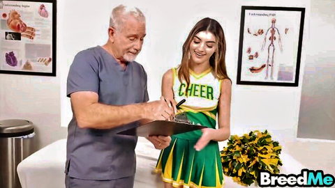 Julia James as young cheerleader flirts with 68yo doctor in exam room