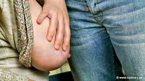 Marie and Mia in mature lesbian boob fetish play with pregnant belly