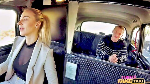 Nathaly Cherie in sheer top drives seductive cab with male passenger