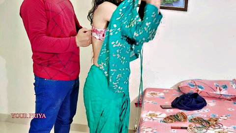 Your Priya in sensual green saree undress with step-brother-in-law