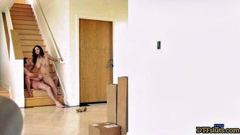 Ava Addams nude on stairs, legs spread for partner's touch