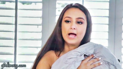 Eliza Ibarra as surprised stepmom in robe, caught scene