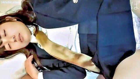 Japanese schoolgirl asleep in uniform with upskirt panties view, JAV ENK-170kn