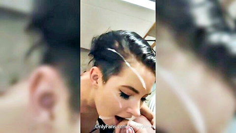 Short-haired woman gets facial cumshot in doggy style amateur OnlyFans